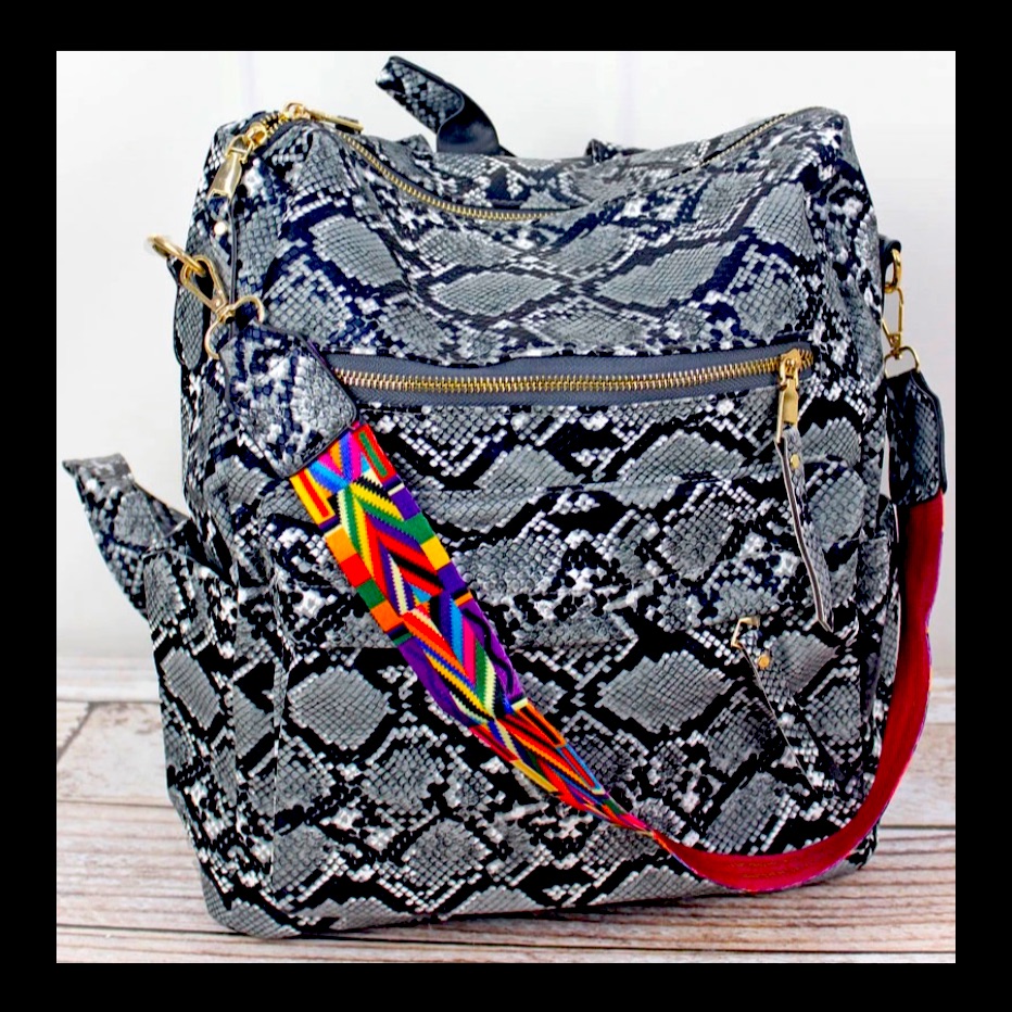 Black Python Convertible Backpack
